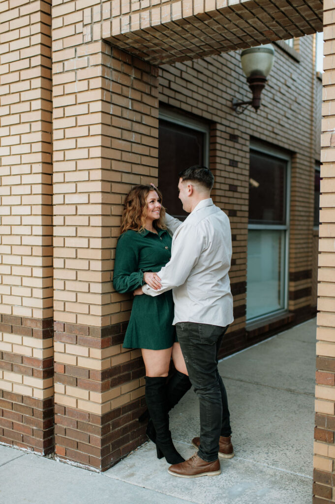 Couples downtown Michigan engagement photos in New Buffalo