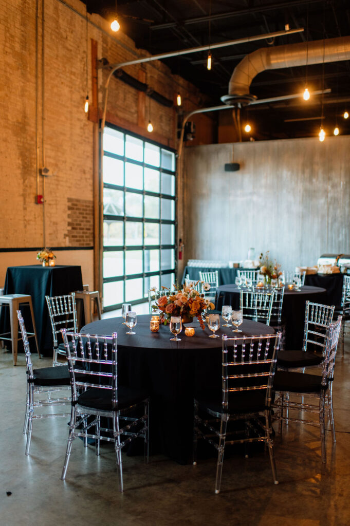 Fall indoor wedding reception at The Brick in South Bend, Indiana