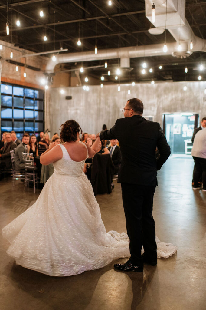 Bride and grooms first dance at The Brick in South Bend, IN