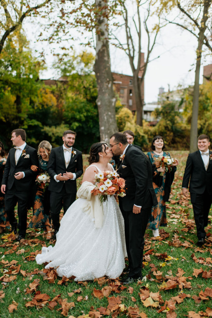 Fall Indiana wedding party portraits at The Brick in South Bend