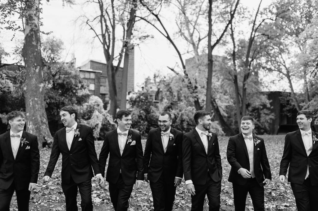 Fall Indiana groom and groomsmen portraits at The Brick in South Bend
