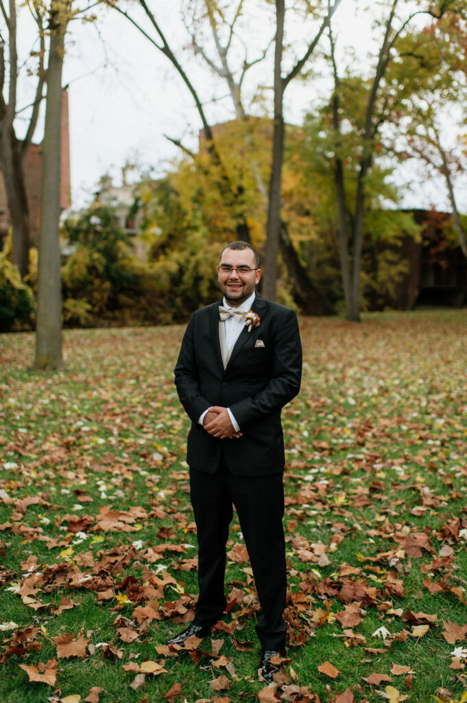 Fall Indiana groom portraits at The Brick in South Bend