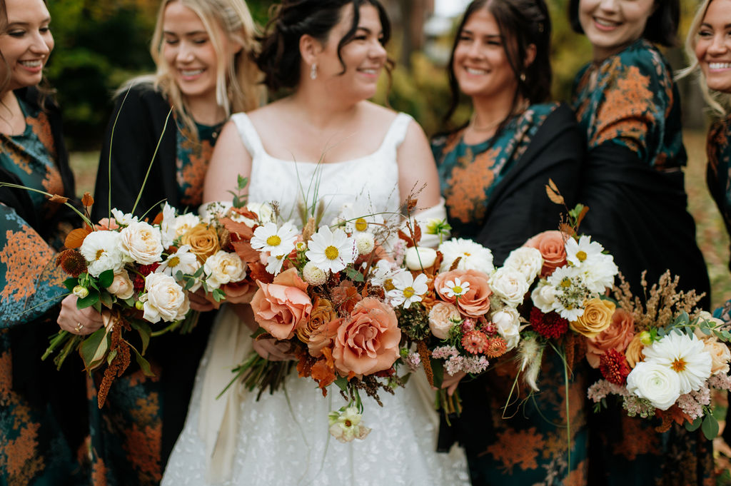Fall Indiana bride and bridesmaids portraits at The Brick in South Bend