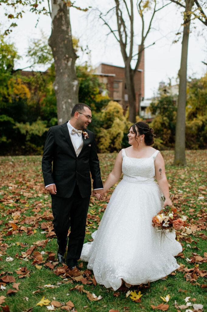 Bride and groom portraits from a fall Indiana wedding at The Brick in South Bend