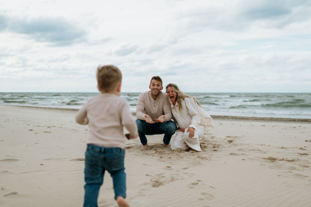 Family at Indiana Dunes National Park for their family maternity photoshoot