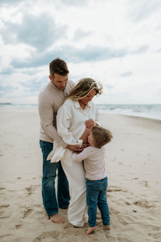 Family at Indiana Dunes National Park for their family maternity photoshoot