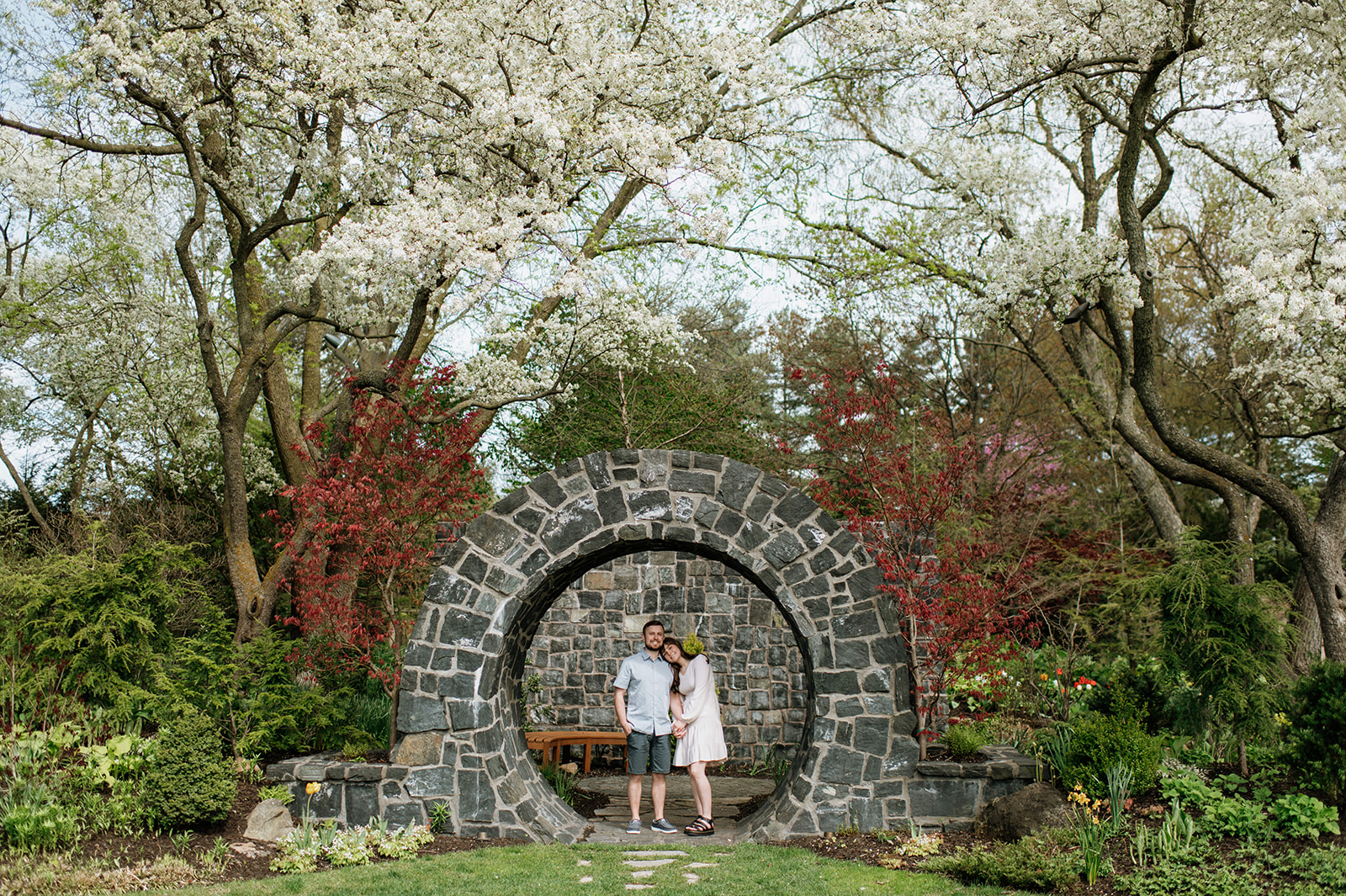 Couples spring Hamstra Gardens engagement photos in Wheatfield, Indiana