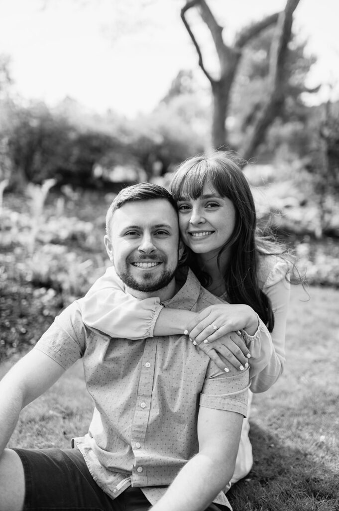 Black and white photo from a couples engagement session in Indiana