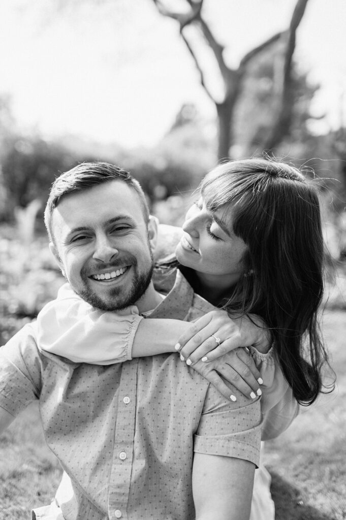 Black and white photo from a couples engagement session in Indiana