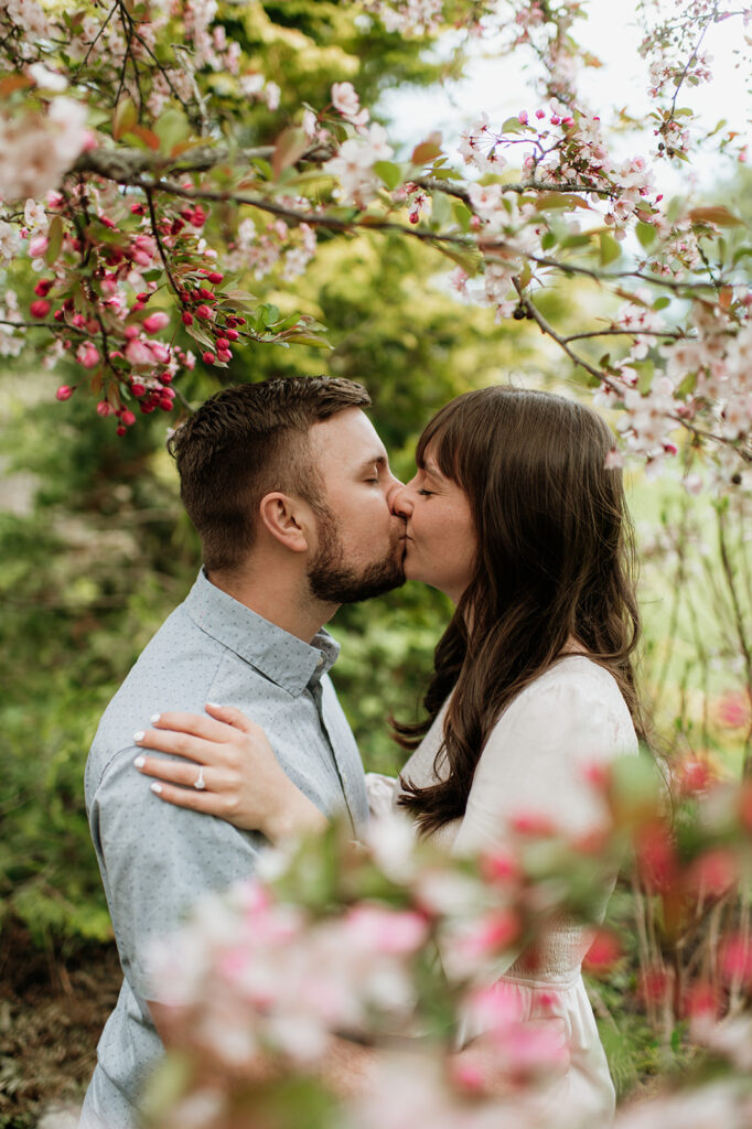Couples spring engagement photos at Hamstra Gardens in Wheatfield, Indiana