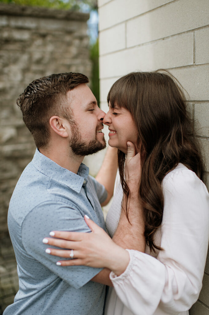 Couple laughing during their Indiana engagement session