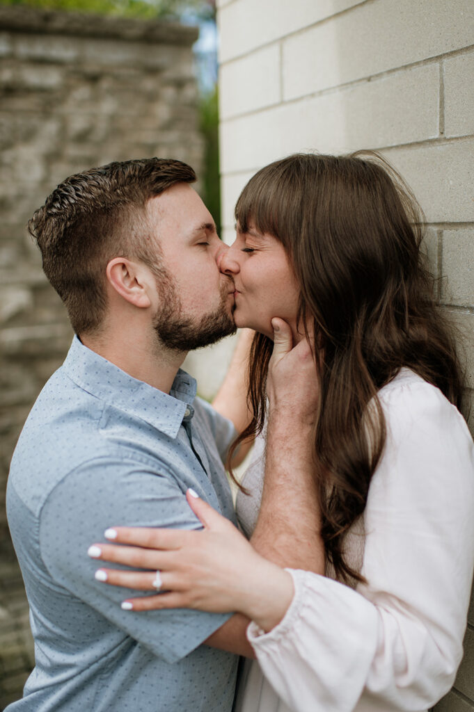 Couple laughing during their Indiana engagement session