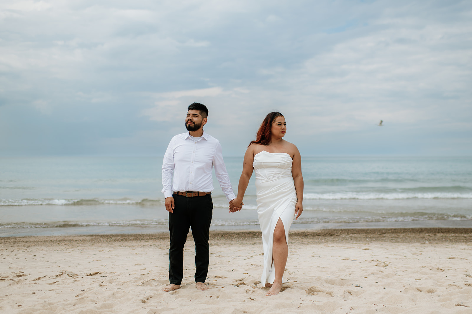 Bride and grooms portraits for their elopement in Indiana at Indiana Dunes National Park