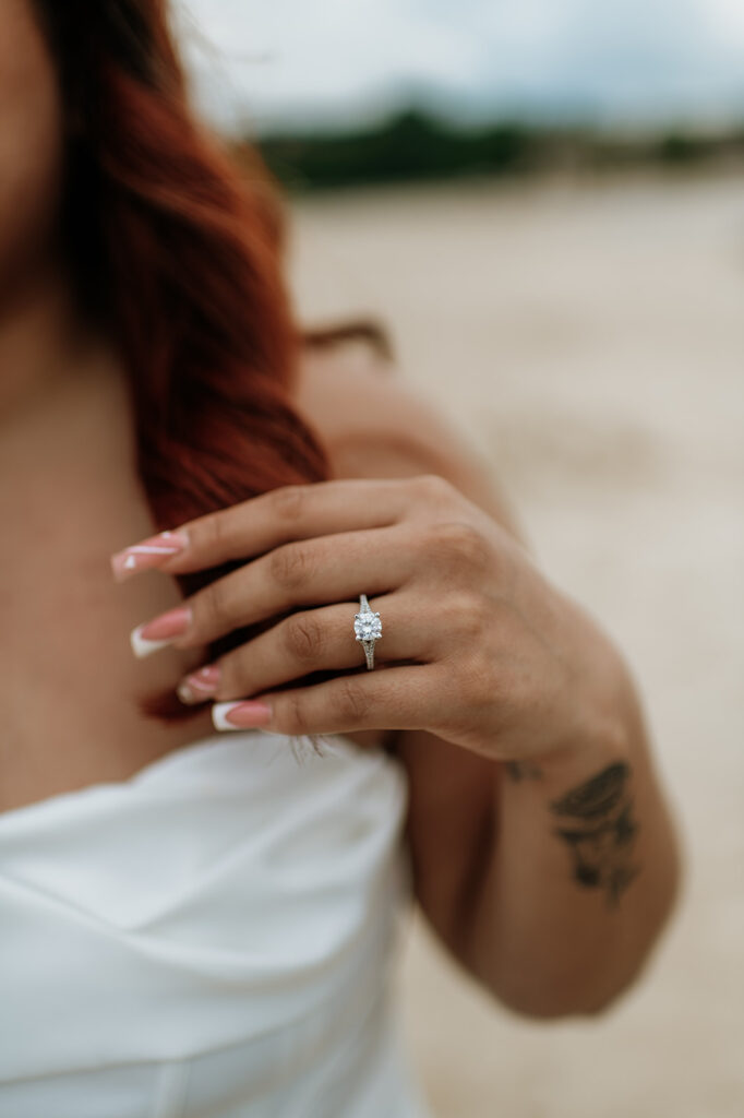 Close up shot of a brides ring