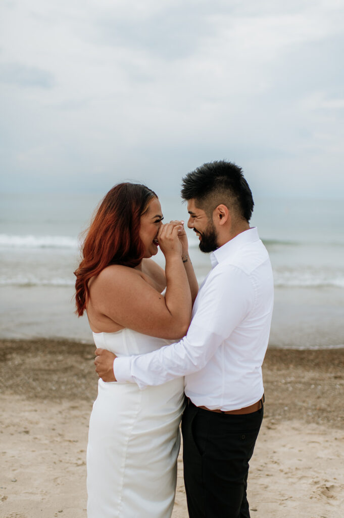 Bride getting emotional during her intimate wedding ceremony