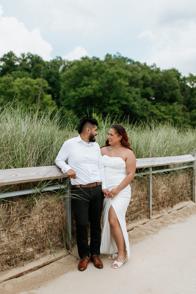 Bride and groom posing for photos