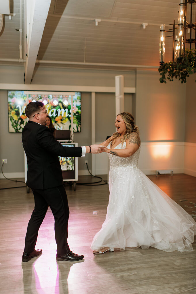 Bride and grooms first dance from their Morris Park Country Club wedding in South Bend, Indiana