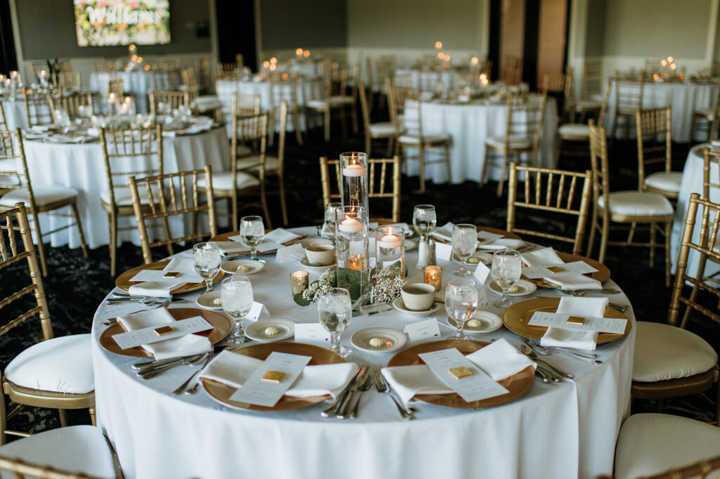 A romantic indoor Morris Park Country Club wedding reception