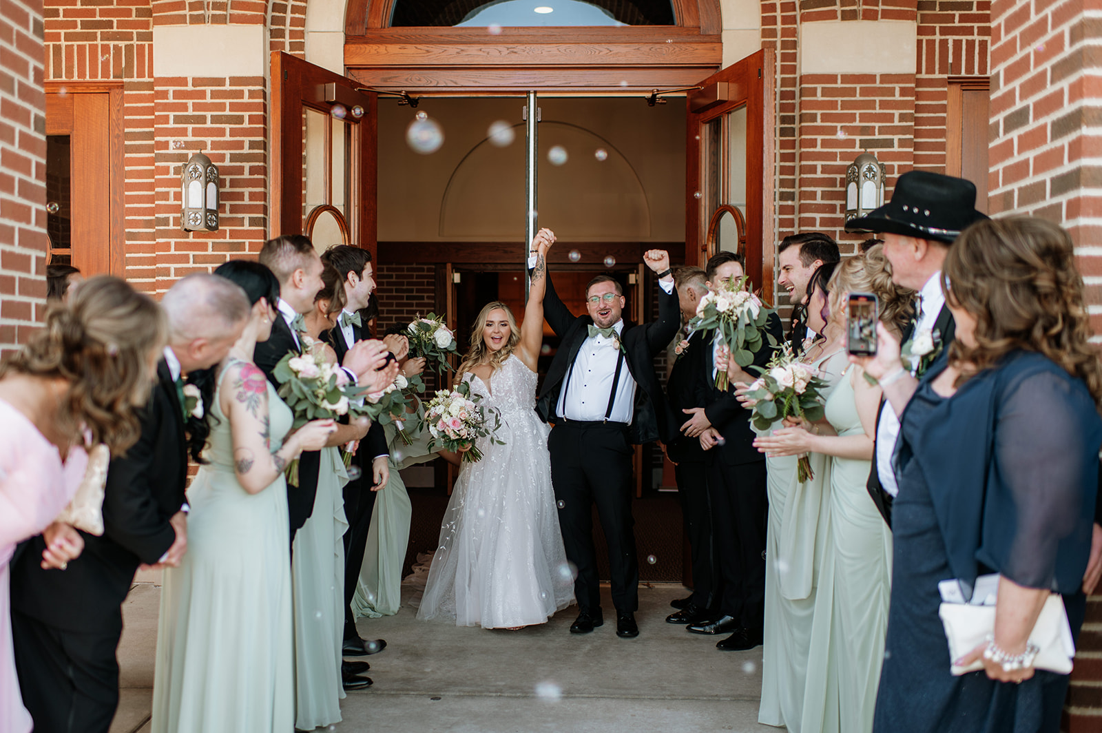 Bride and groom bubble wedding ceremony exit