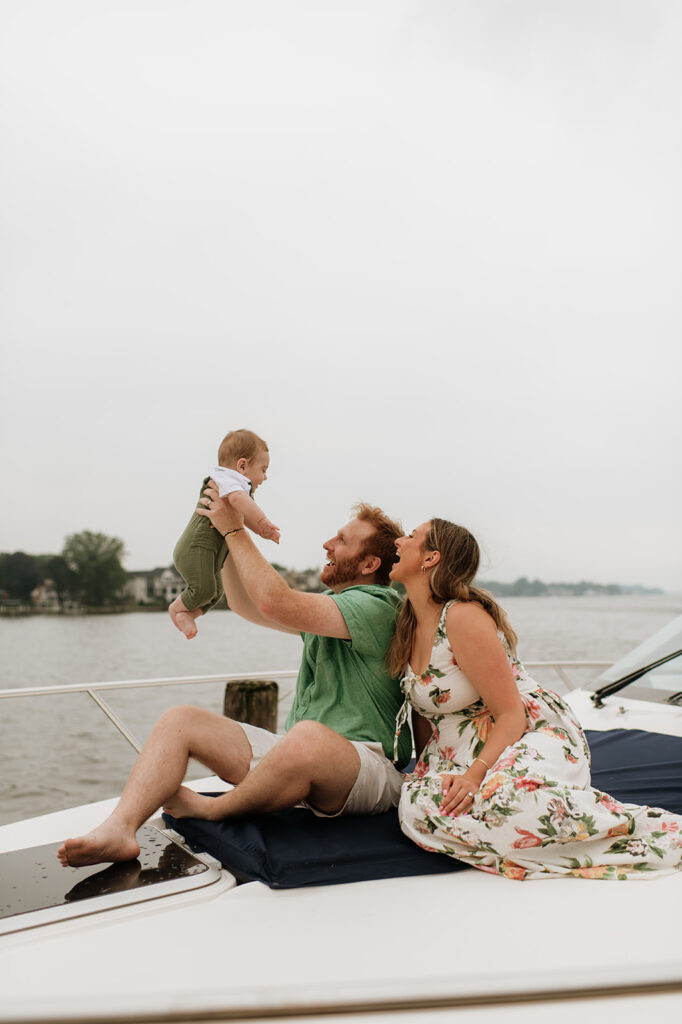 Lake Michigan family photo on a boat in Holland