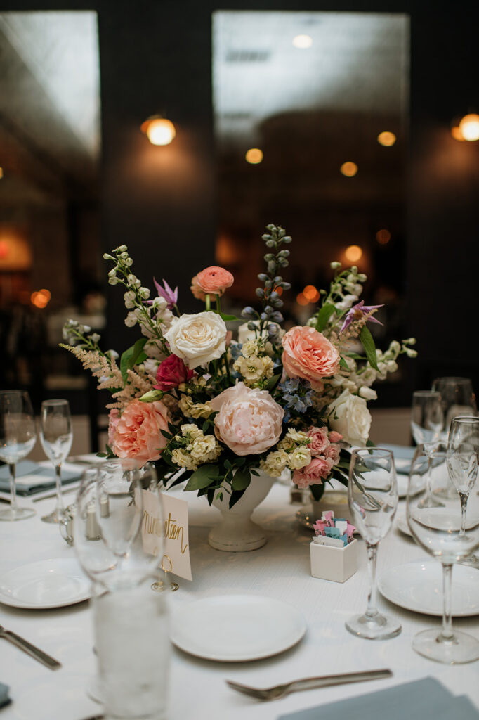 An indoor summer wedding reception at Ritz Charles Carmel, Indiana wedding venue