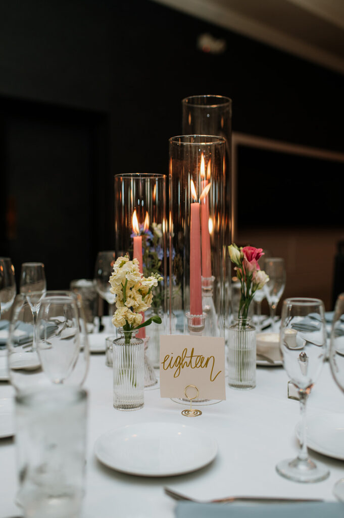 An indoor summer Rita Charles Carmel, Indiana wedding reception in the Ginkgo Ballroom