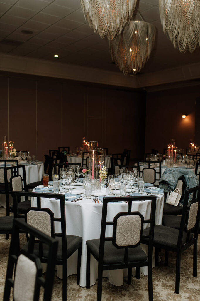 An indoor summer Rita Charles Carmel, Indiana wedding reception in the Ginkgo Ballroom