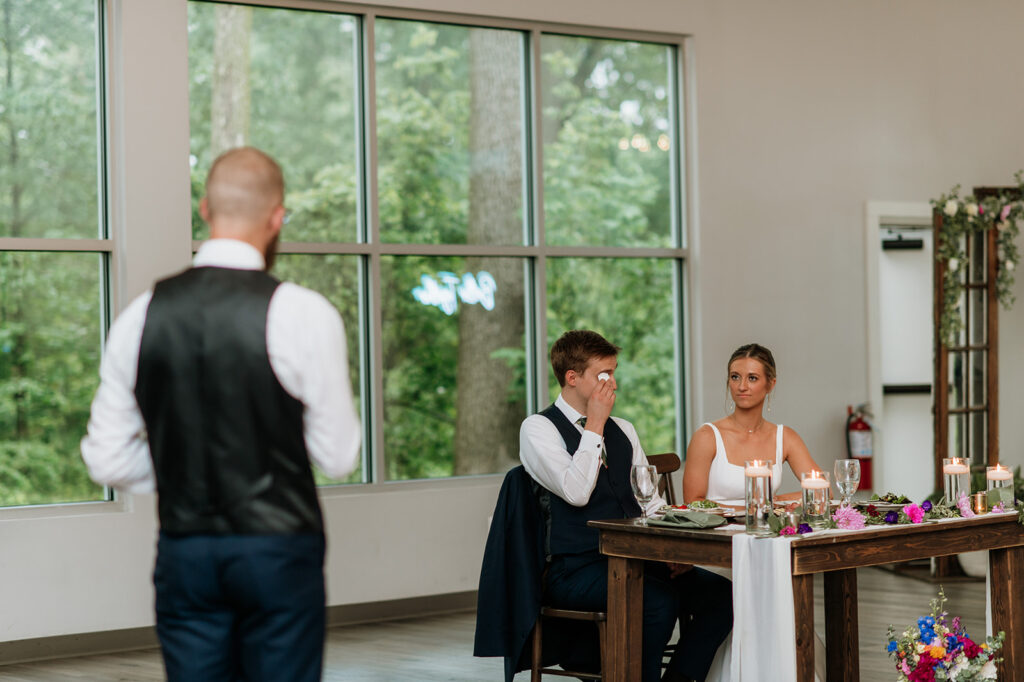 Groom getting emotional during speeches