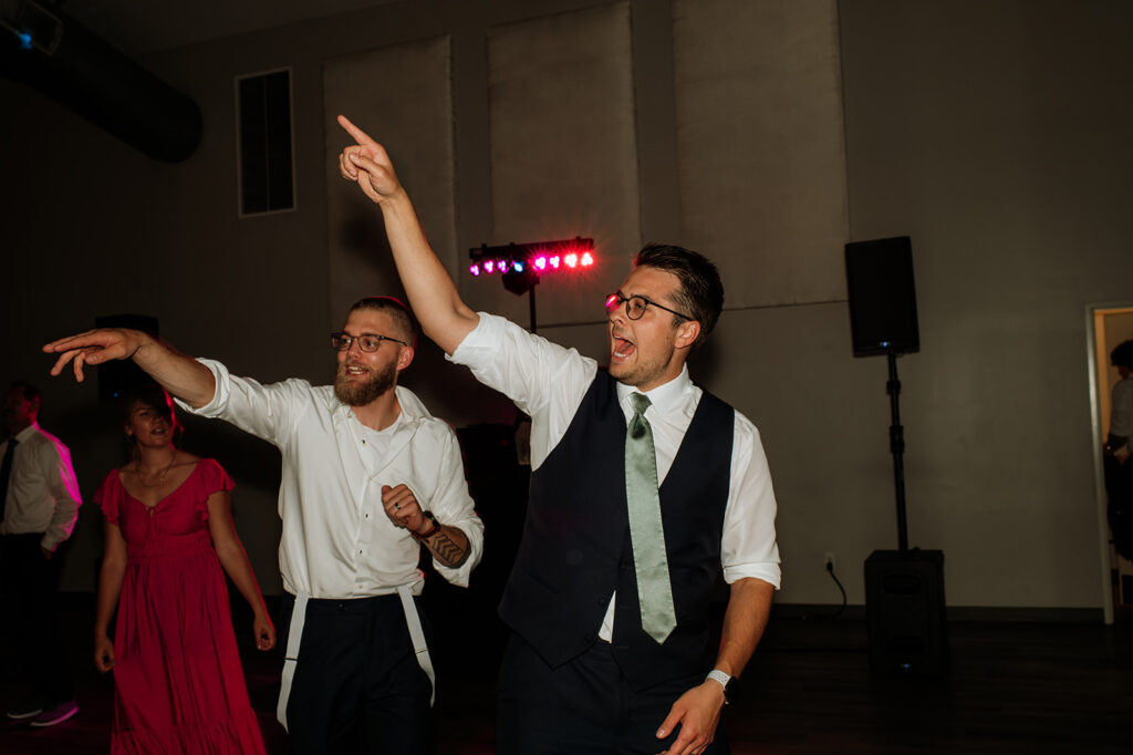 Wedding guests dancing at an Indiana reception