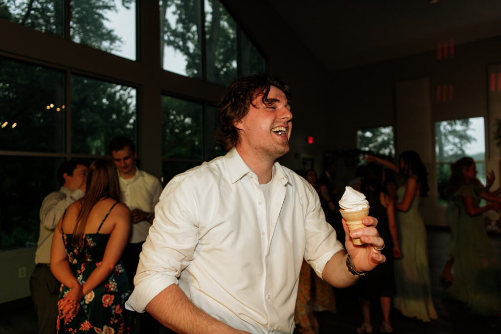 Guest eating ice cream during the reception