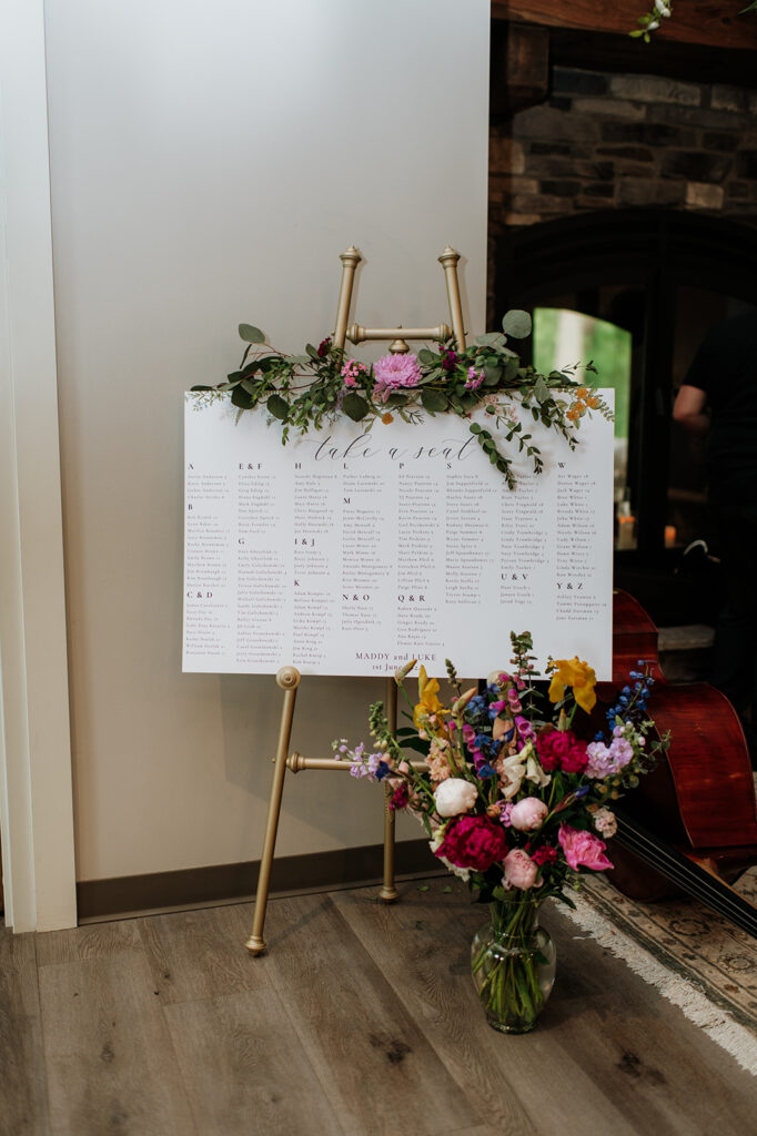 An indoor wedding reception seating chart