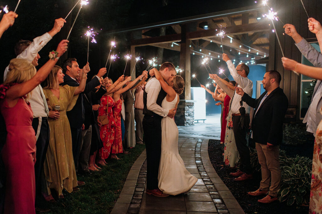 Bride and grooms sparkler wedding exit