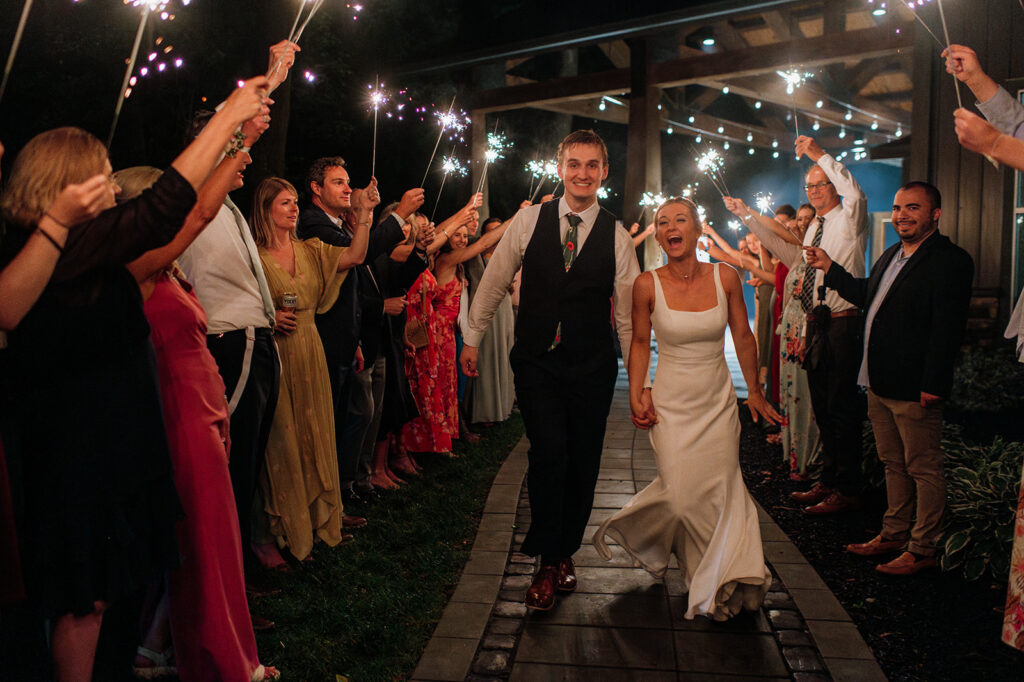 Bride and grooms sparkler wedding exit