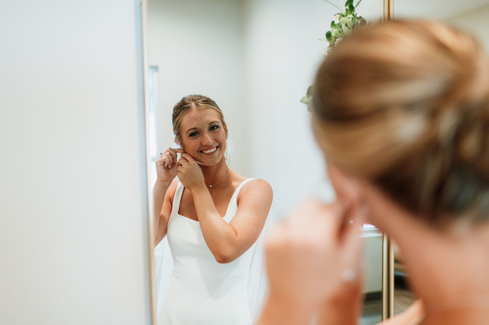 Indoor bridal portraits in the bridal suite at The Wooded Knot in Tippecanoe, Indiana