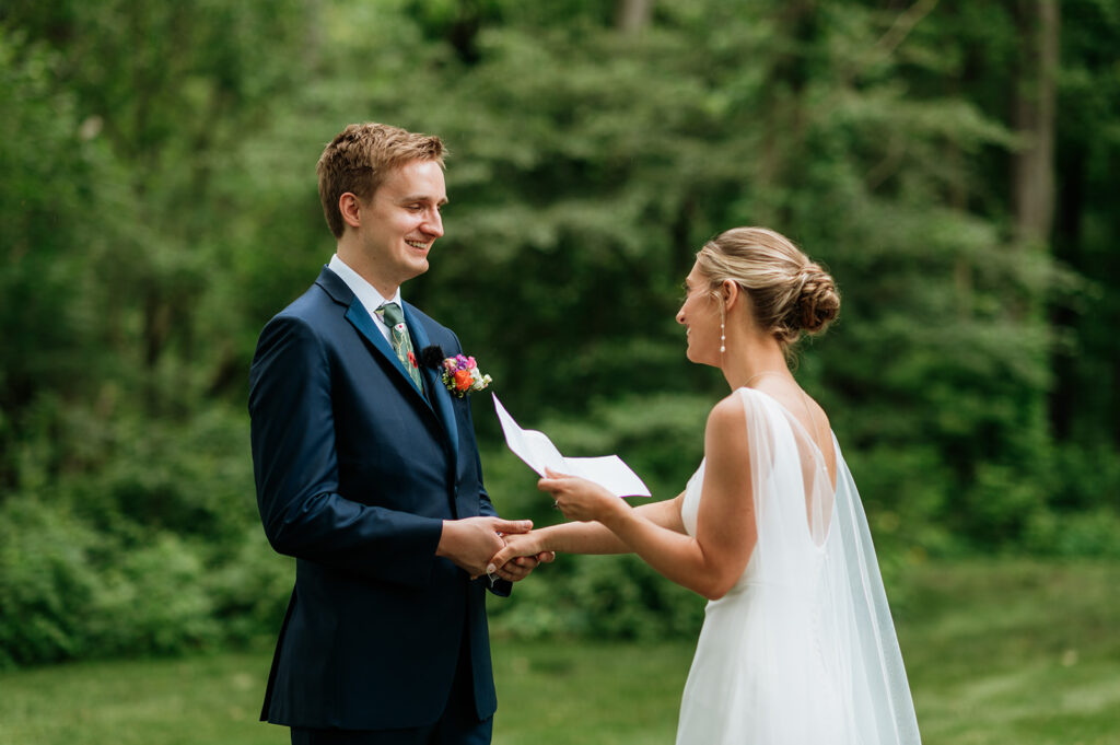 Bride and groom exchanging private vows