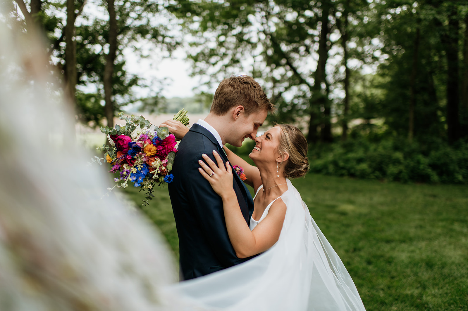 Bride and grooms outdoor portraits at The Wooded Knot in Tippecanoe, Indiana