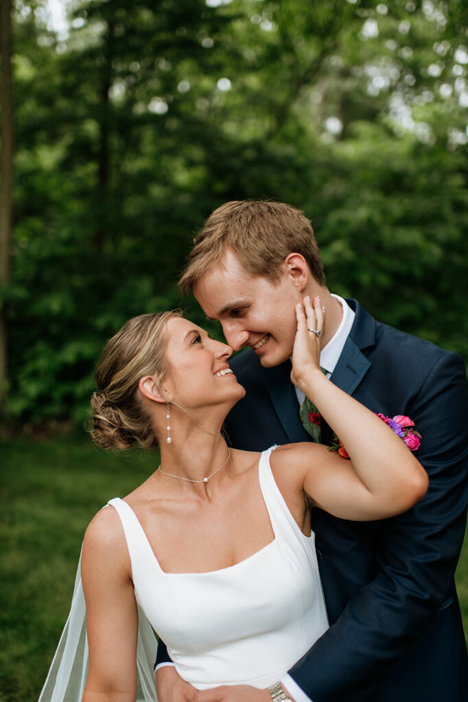 Bride and grooms outdoor wedding portraits from a colorful wildflower wedding at The Wooded Knot in Tippecanoe, Indiana