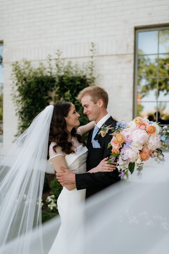 Bride and grooms outdoor wedding portraits from their Ritz Charles Carmel, Indiana wedding