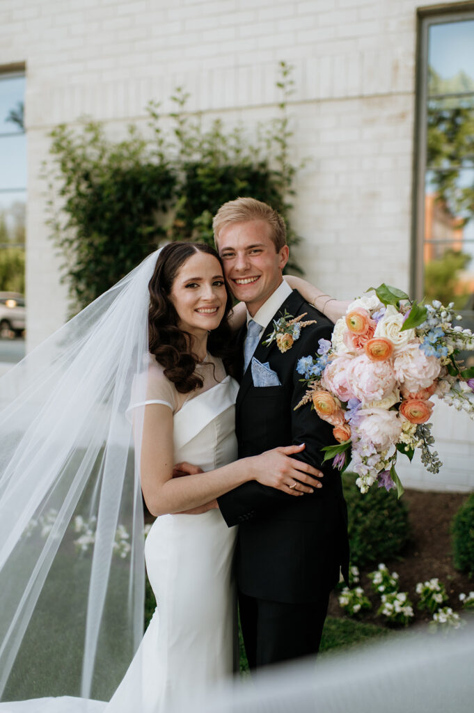 Bride and grooms outdoor wedding portraits from their Ritz Charles Carmel, Indiana wedding