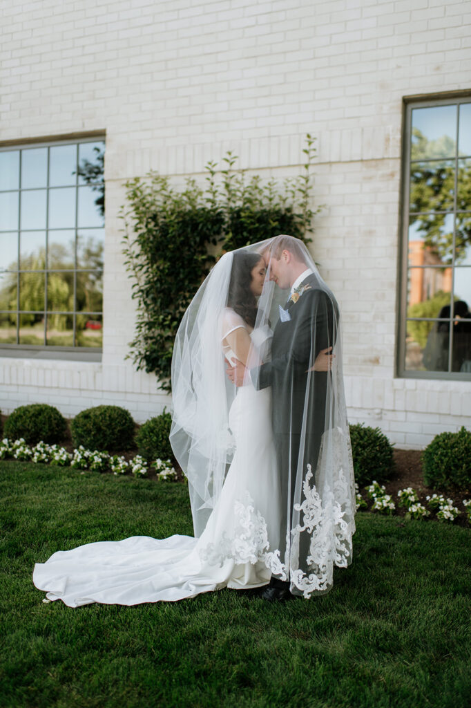 Bride and grooms outdoor wedding portraits from their Ritz Charles Carmel, Indiana wedding