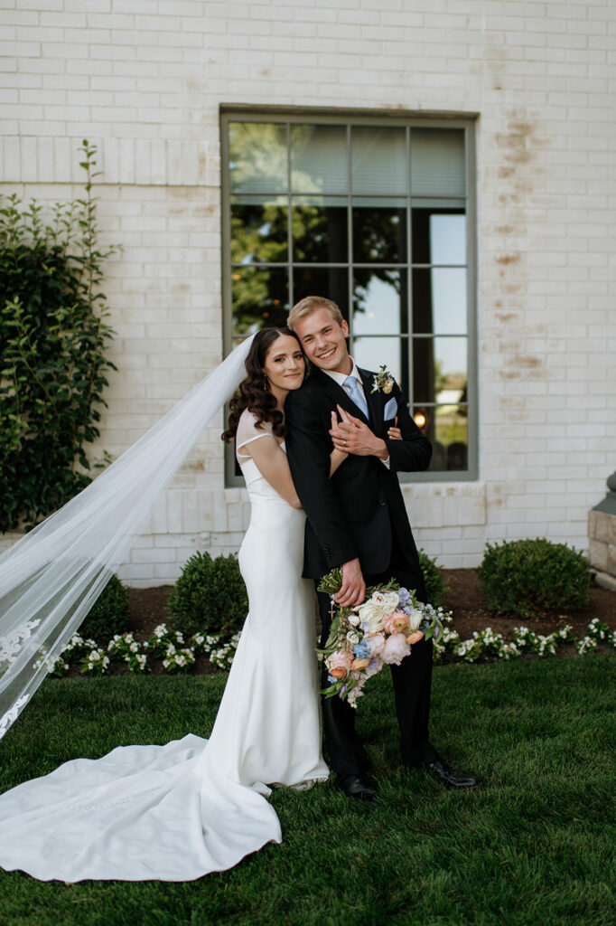 Bride and grooms outdoor wedding portraits from their Ritz Charles Carmel, Indiana wedding