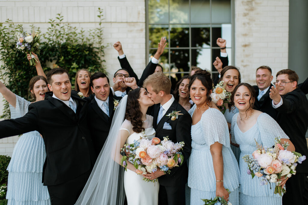 Full wedding party portraits from a summer Ritz Charles Carmel, Indiana wedding