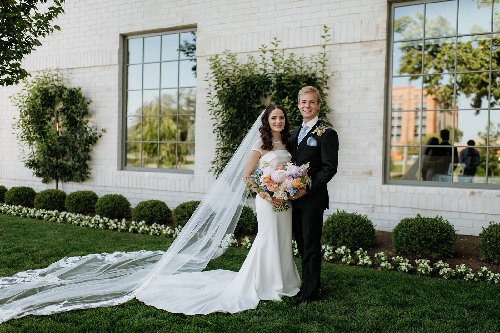 Bride and grooms portraits from their Ritz Charles Carmel, Indiana wedding