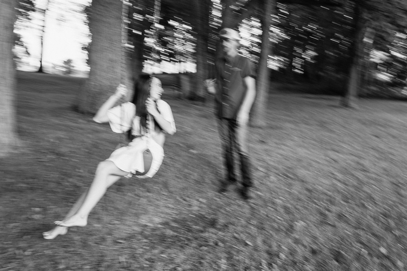 Blurry black and white engagement photo from a Midwest engagement session in Albion, Indiana