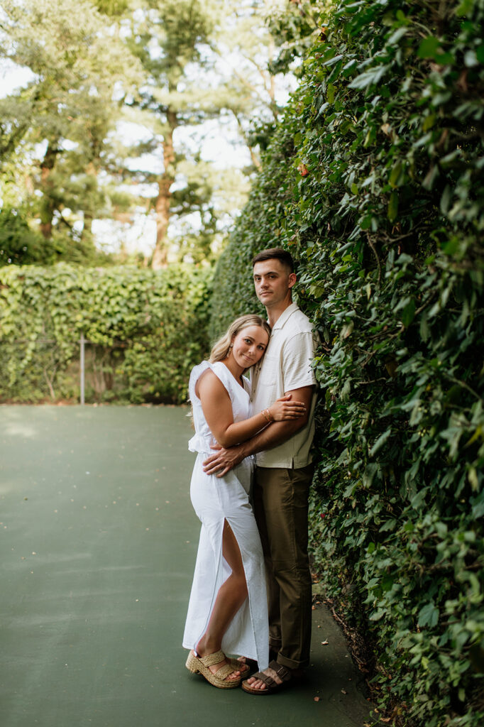 Couple holding each other during their Indiana engagement session