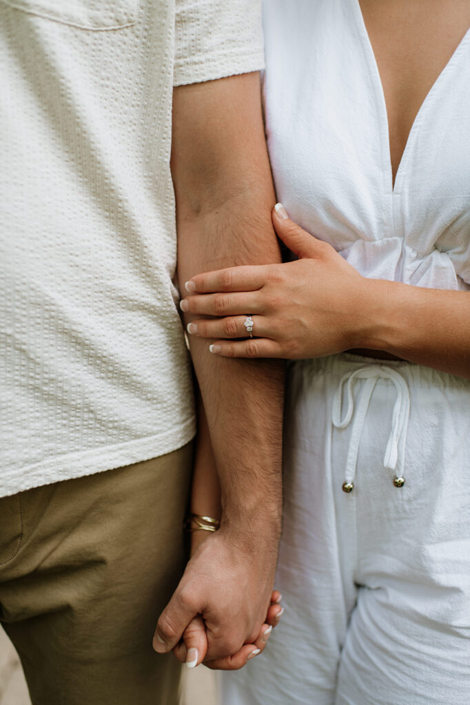 Close up photo of a couple posing during their engagement session