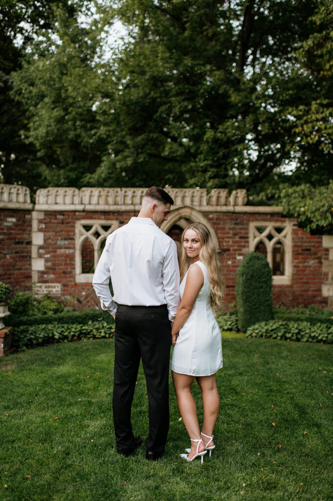 Couple garden engagement photos in Indiana