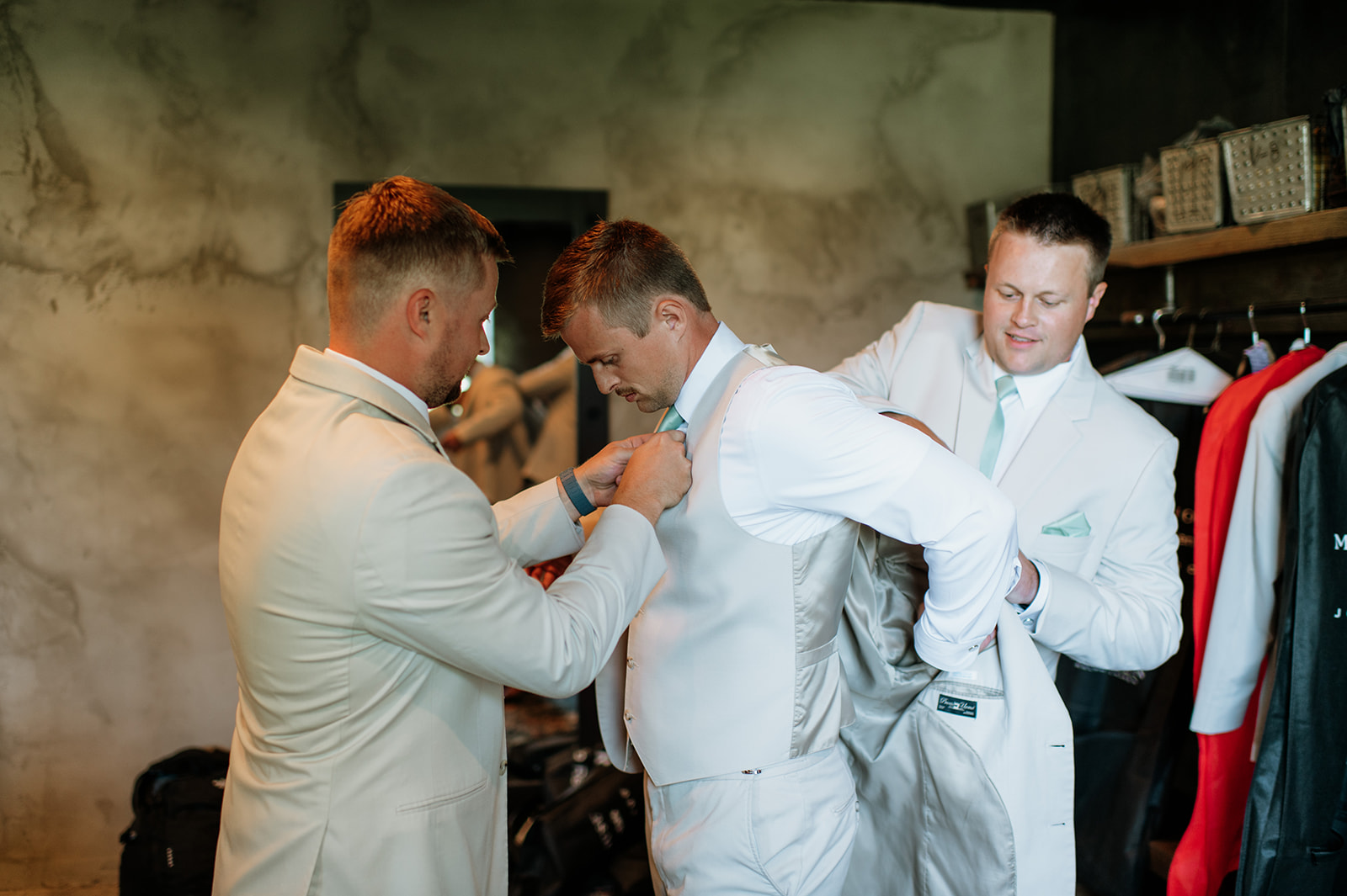 Groom getting ready with his groomsmen