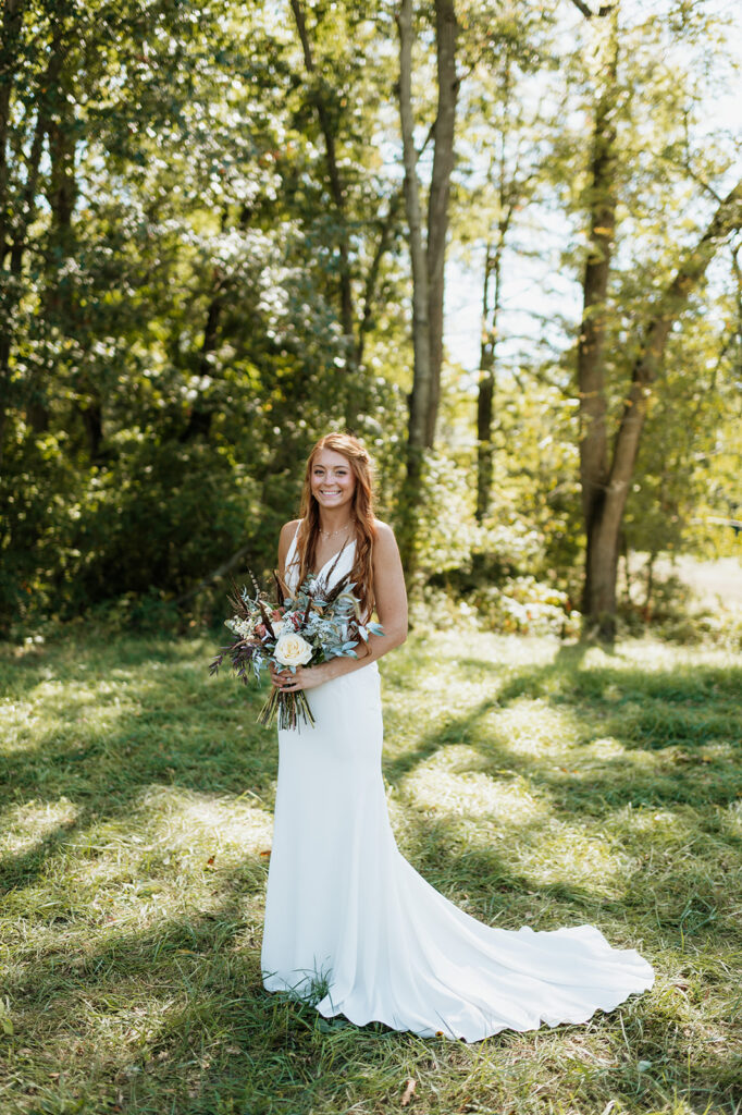 Outdoor bridal portraits from a fall backyard wedding in Culver, Indiana