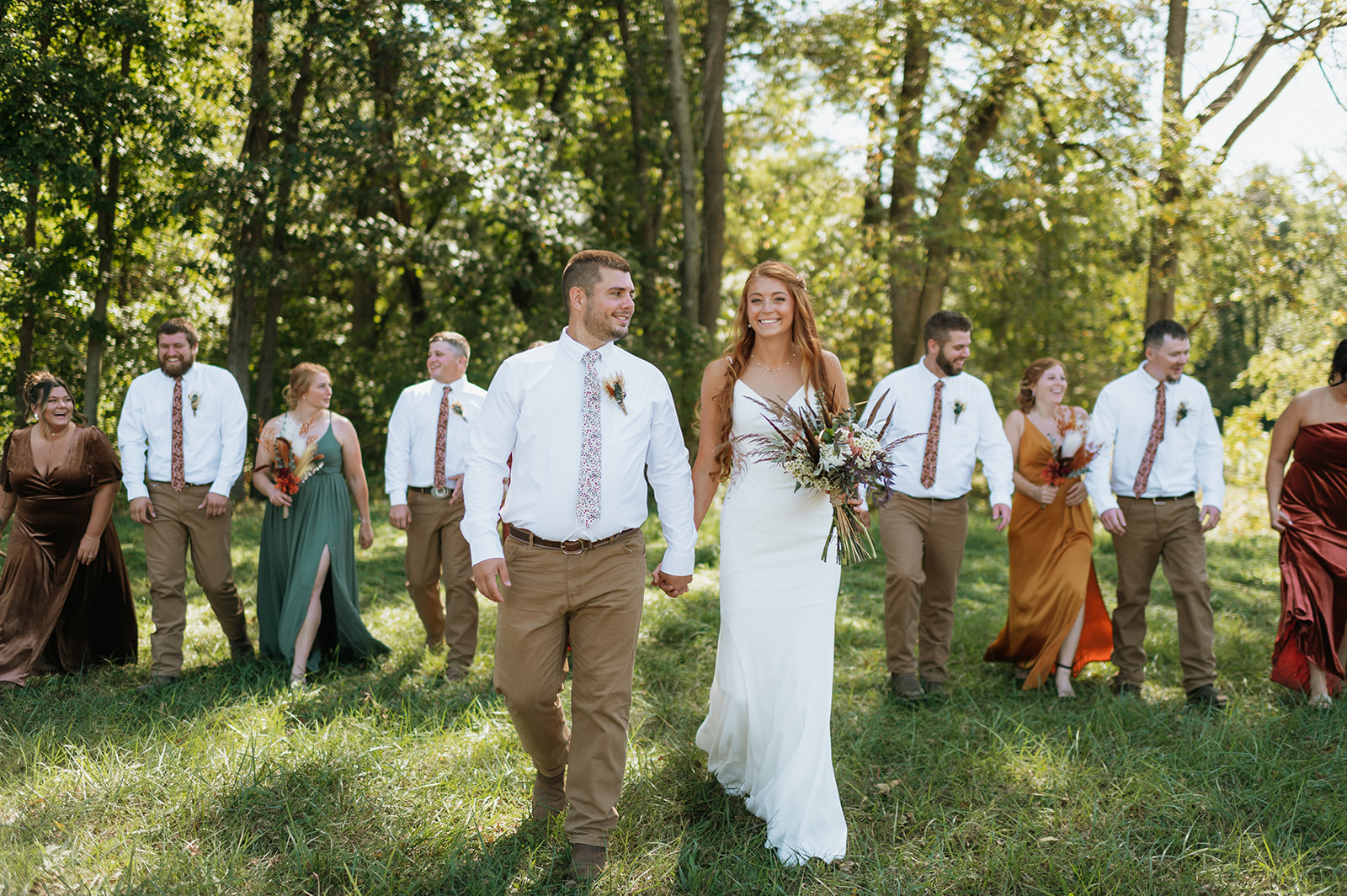 Fall backyard wedding party photos in Culver, Indiana